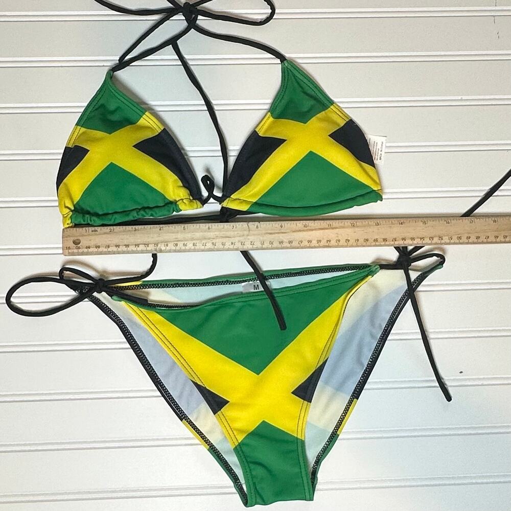 Women Jamaica Flag Bikini Set Tie Side Triangle 2 Piece Swimsuit M - Picture 4 of 6